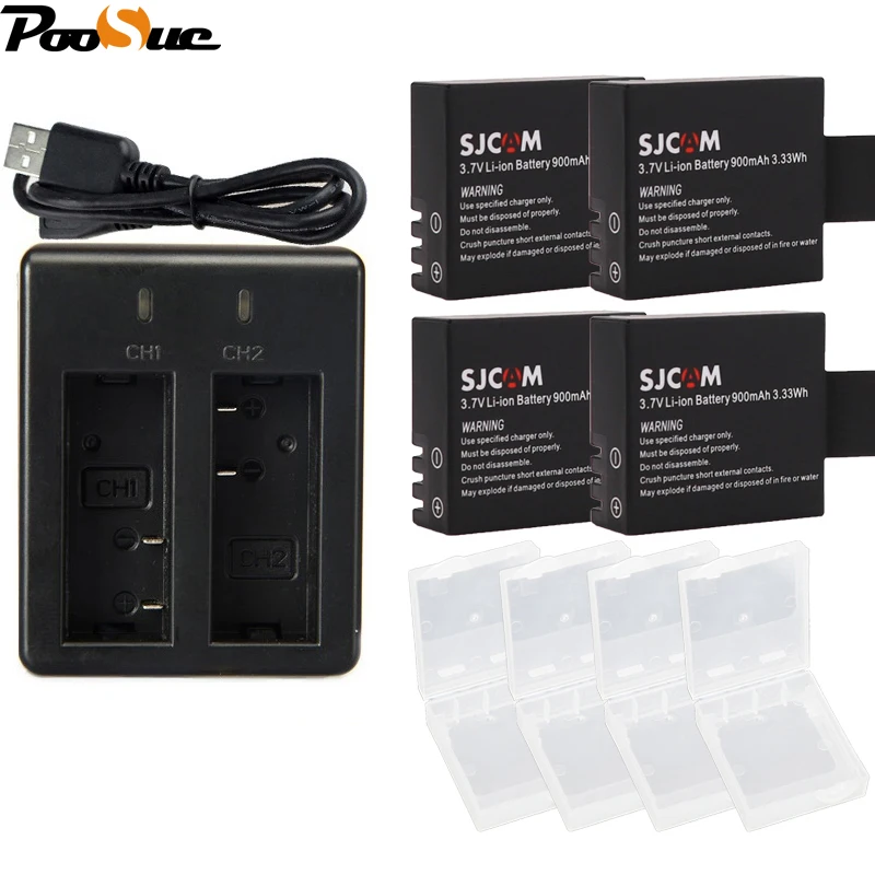 4 шт. для SJCAM батарея+ USB двойной SJ4000 зарядное устройство для Sjcam 4000 wifi SJ 4000 SJ5000 sj4000 M10 sj5000 SJ7000 Eken H9