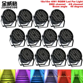 

Free Shipping 12pcs/lot 18x10w 4IN1 RGBW Led Par DMX 4/8CH Profession Equipment Stage Light Dj Club Light for Party 45 Degree