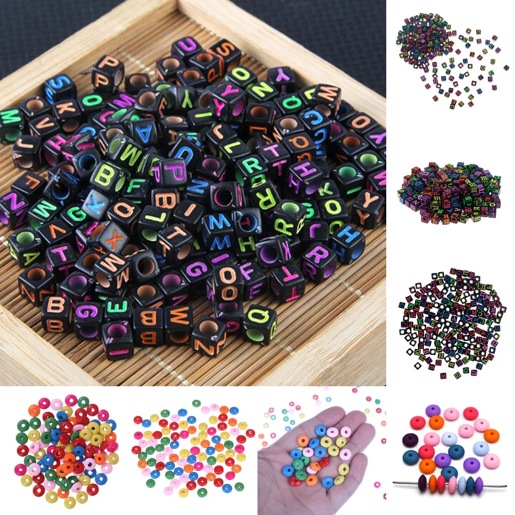

100PCS/200PCS DIY Round Square Acrylic Alphabet/Letter Abacus Spacer Loose Bead For Kids Educational Toy Jewerly Making Beads