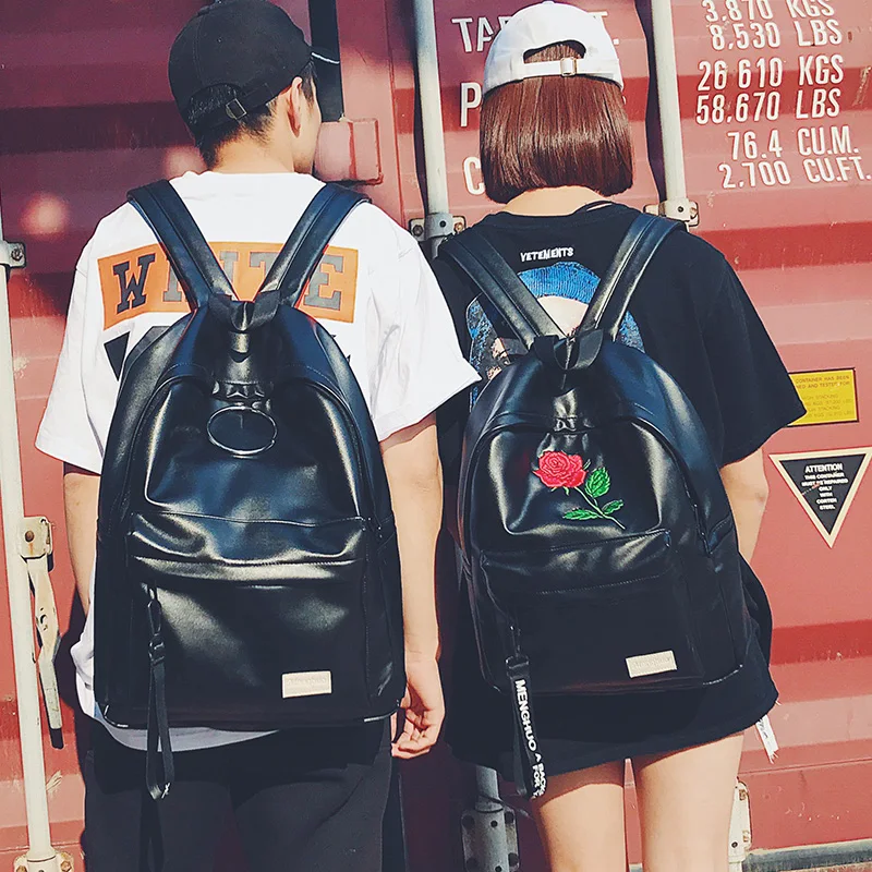 Menghuo Preppy Style School Backpack 2 Different Sizes Lovers Backpack Unisex PU Leather Backpack Travel Bags Teenagers Mochila (62)