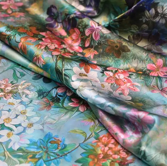 

2017 Summer Style Silk Cloth Fabric New Generation Of Digital Inkjet Really Stretch Satin Alone Bloom Patchwork 50cm