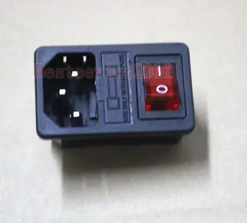 

YOCOMYLY 5pcs Red Lamp Rocker Switch Fuse Holder IEC320 C14 Inlet Power Socket AC250V 10A