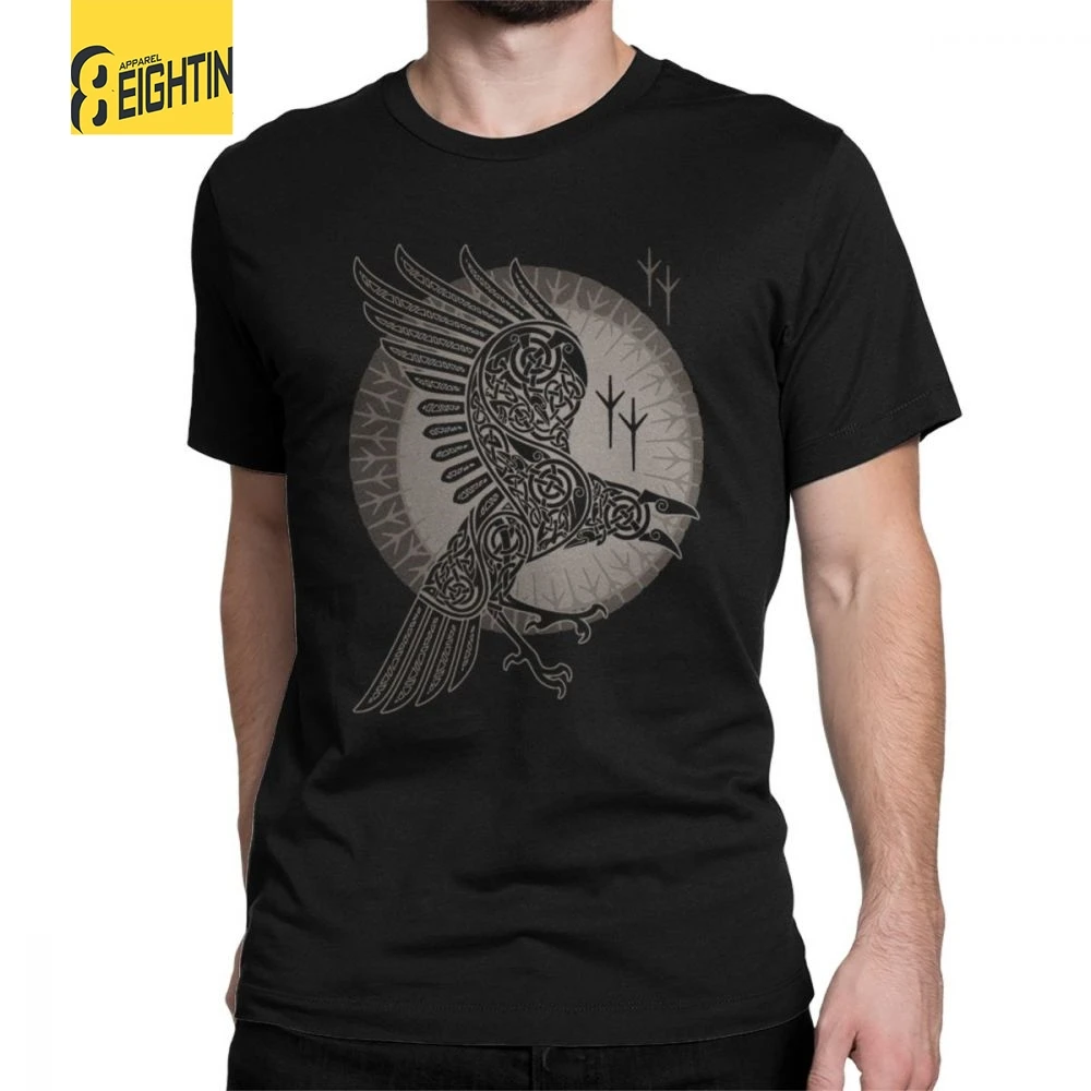 

Man's Viking T Shirts Raven Valhalla T-Shirt Vintage Round Neck Short Sleeves Tops 100% Cotton Tee Shirt Original