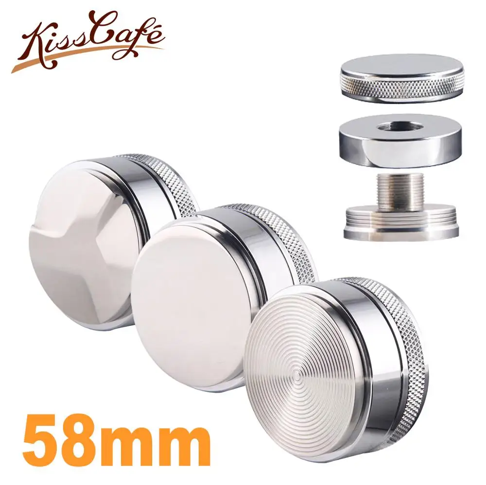 Goedkoop 58mm Verstelbare 304 Roestvrij Staal Koffie Espresso Sabotage Zilver Drie Schuine Hellingen Base Flat Draad Distributie Gereedschap