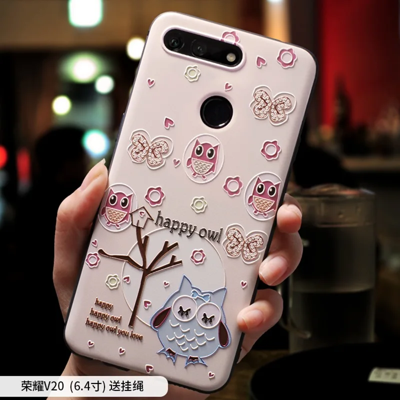 

Graffiti cartoon owl rabbit hippo lion Elephant oil painting embossed Relief case For Huawei Honor V20 case HonorV20 cover