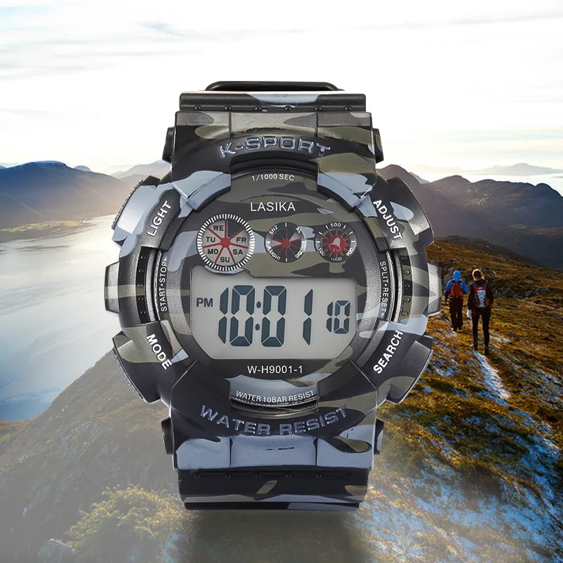 

New Men's Sports Camouflage Waterproof Watch Classic Round Large Dial Week Calendar Digital Watch