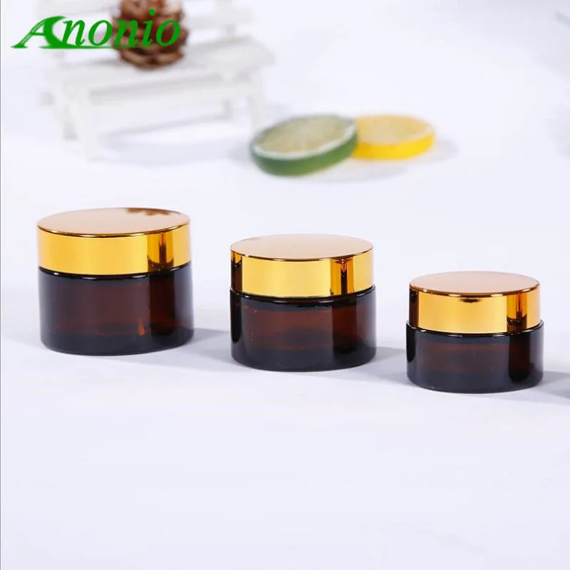 

5PCS 10g 20g 30g 50g Empty Brown Glass Bottle Eye Cream Glass Container Cosmetic Jar with Black Gold Silver Cap S069B