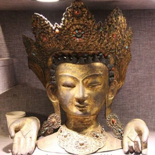 USPS в США S3335 Тибет Буддизм Медь 24 К Золото Свинка Декор Камень Рука и Кван-инь Голова Статуи набор