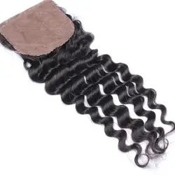 Глубокая волна шелковая основа закрытие 4x4 размер свободная часть бразильские волосы предварительно сорванные натуральные волосы линия с