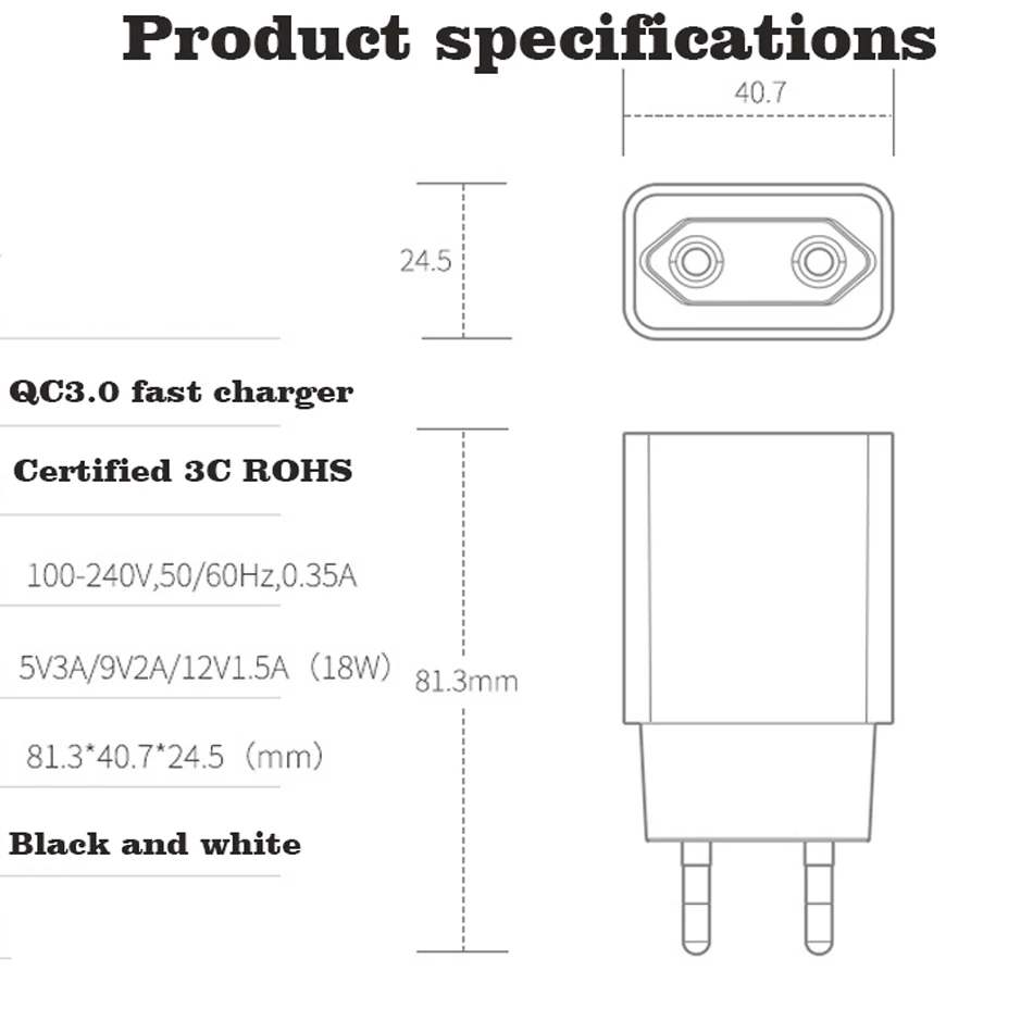 Fiuzd USB Charger 18W Quick Charge 3.0 Mobile Phone Charger for iPhone Fast QC 3.0 Charger for Huawei Samsung Galaxy S8 S9+ S10666