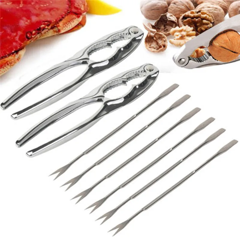 8pcs Seafood Tool Set Lobster And Crab Cracker Tool Set Forks Nut New