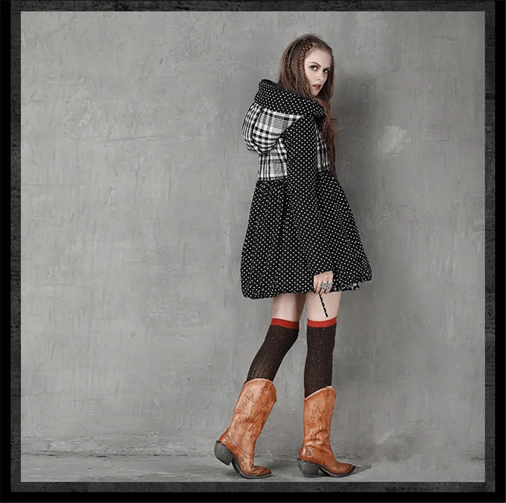 Vintage Thick Winter Women Hooded Coat 80% Cotton Polka Dot Patchwork Thicken Women Coats Warm Cotton Parka Linen Jacket Women (12)