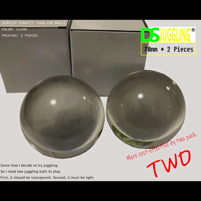 

DSJUGGLING 2 Pack Acrylic Balls 7cm Clear Acrylic Contact Juggling Balls - 2.75" - 70mm*2 Transparent Toy Balls