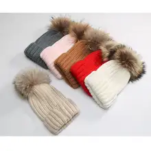 Зимняя шапка из натурального меха норки и лисы, шапка с помпонами, зимняя женская шапка, шапка для девочек, вязаные шапки, толстая шапка