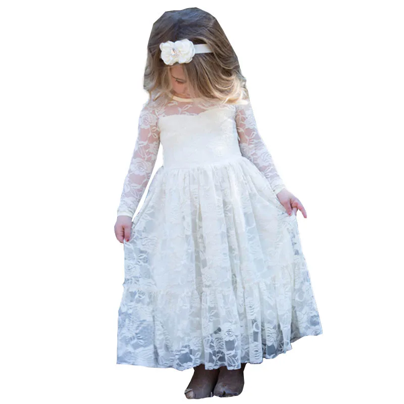 От 3 до 10 лет, цвета слоновой кости, детское платье принцессы с цветочным рисунком для свадьбы, выпускного вечера, платье для причастия с большим бантом, фатиновая кружевная пачка с длинными рукавами