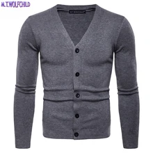 Мужские свитера Осень Новые мужские v-образный вырез длинный рукав трикотажный свитер Повседневный для мужчин однотонные вязаные свитеры-кардиганы