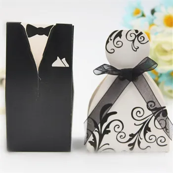 

50pc Bride + 50pc Groom Wedding Favors Gift Elegant Candy Boxes For Wedding Sweet Bag Guest Wedding Dresses Party Decoration