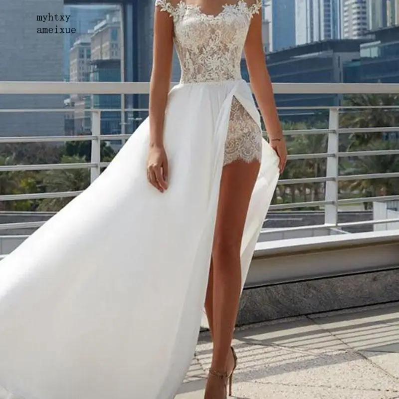 Дешевые пляжные свадебные платья 2020 Robe Mariage Винтажный кружевной топ элегантное