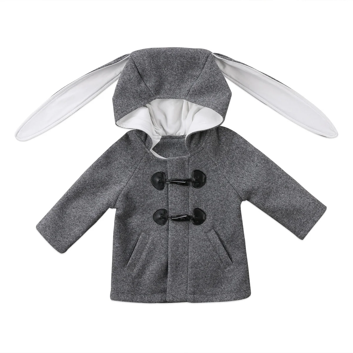 Winter Toddler Boys Girls Bunny Ear Clothes Long Trench Button Coat