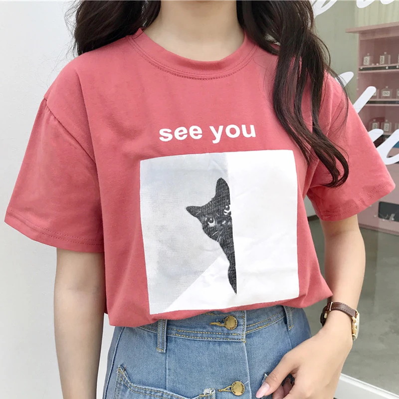Лето 2021 женская футболка YouGeMan топ в Корейском стиле Harajuku Ulzzang с мультяшным