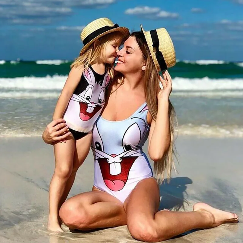 

Mother Daughter Matching Swimwear Rabbit Women Kids Girls Bikini Swimsuit Bathing Beach Bunny Family Outfits Summer Holiday New