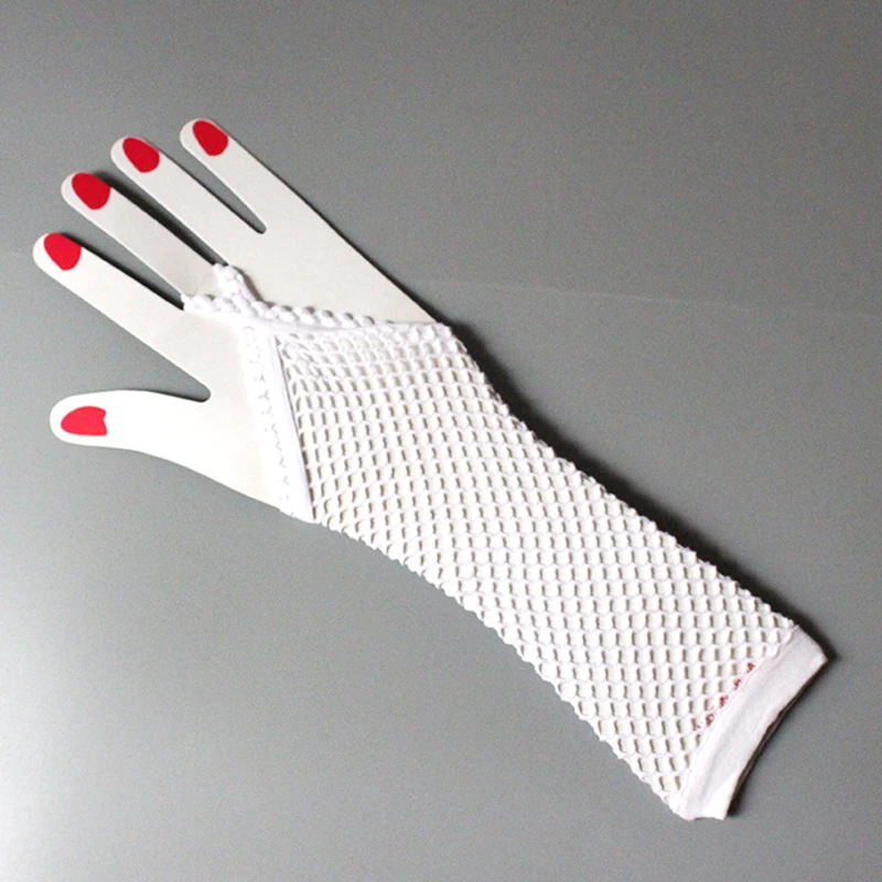 Модные женские ажурные перчатки, сексуальные панковские готические женские Танцевальный Костюм в стиле диско, аксессуары для летней вечеринки, сетчатые перчатки без пальцев - Цвет: White