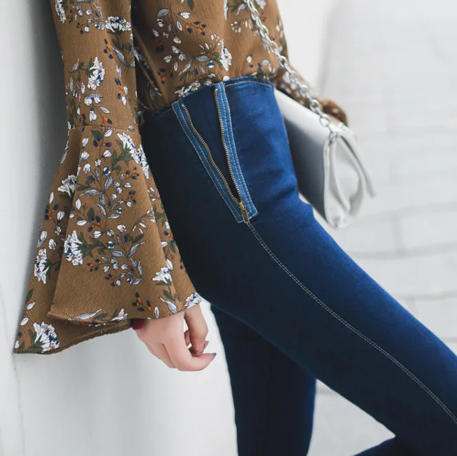 

Fashion Jeans High Waist Demi Side Zipper for Girl Good elastic Korean Style Jeans Japanese Pencil pants ouc389a