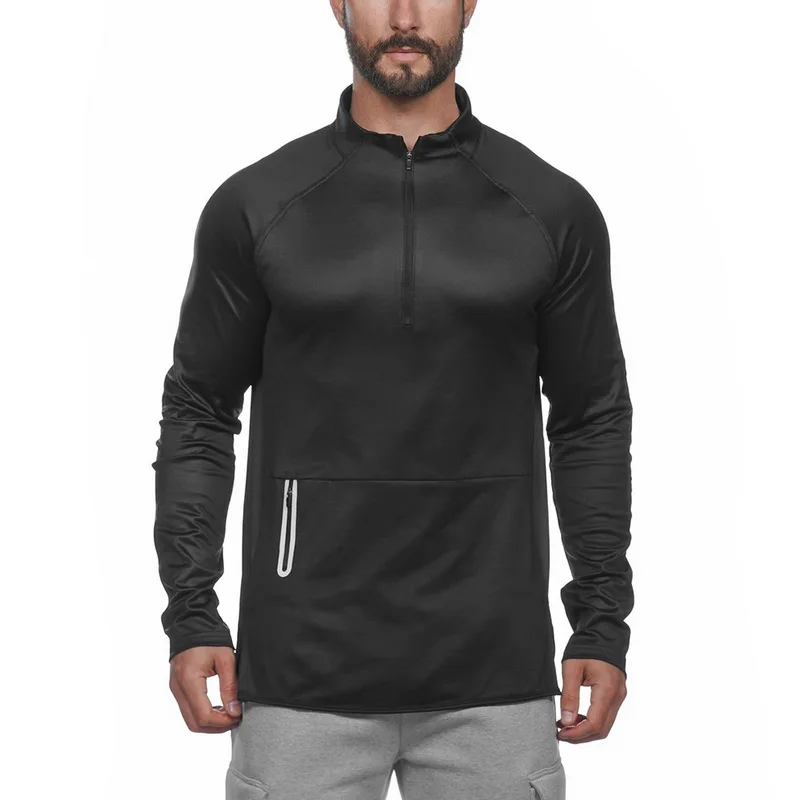

MJARTORIA 2019 Men Middle Collar Zipper Casual Sports Running Fitness Shirt Quick-Drying Slim Fashion Zipped Slim Sweatshirts