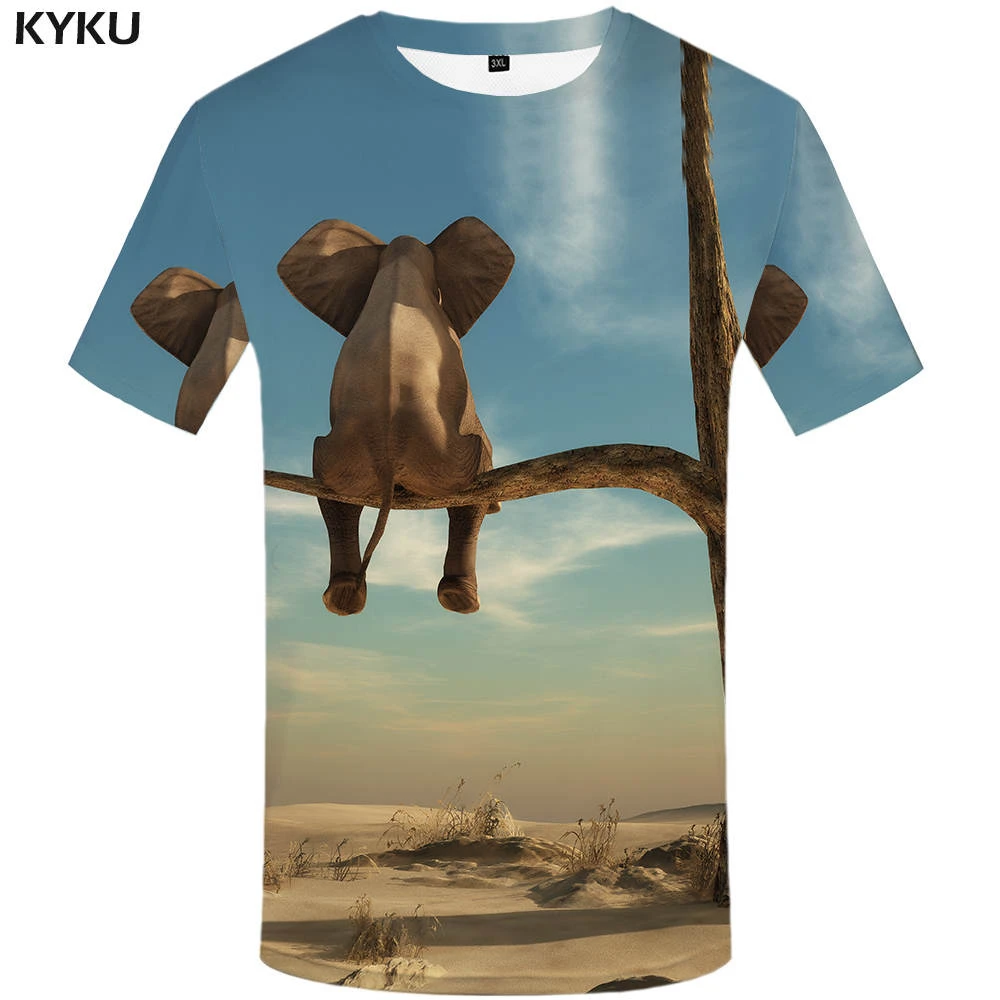 Футболка KYKU женская Повседневная футболка с 3d принтом слон|elephant t-shirt|top topbrand top |