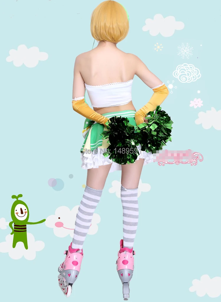 Люблю жить! Paradise Онлайн Hoshizora Rin Костюмы для Черлидинга Косплэй костюм Бесплатная доставка + ponpons