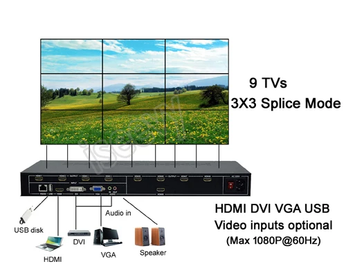 ISEEVY 9 канальный видео настенный контроль Лер 3x3 2x4 HDMI DVI VGA USB видео процессор с RS232 управление для 9 ТВ Сращивание