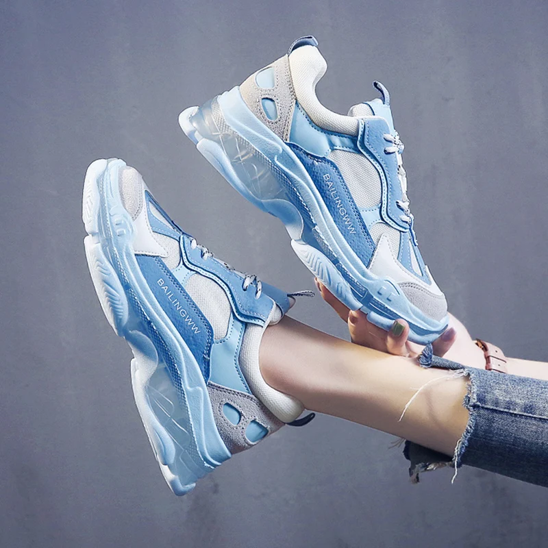 

Blue Sneakers Women Transparent Vulcanize Shoes Fashion Brand dames Sneakers Chunky Sneakers Platform Women Sneakers Shoes 2019