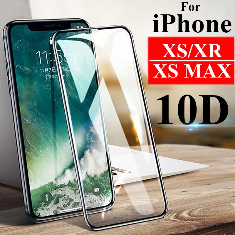 Защитное стекло для iPhone xr xs max 10D полное покрытие x r s aiphone 10s 10r 7 8 plus закаленное