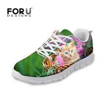 FORUDESIGNS/повседневная обувь на плоской подошве; модная женская обувь с 3D милым рисунком кота; легкая плоская обувь для отдыха для женщин; Mujer