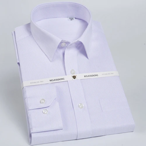 Dark Blue Business Dress Shirt Mens Herringbone Formal Striped Top Spread Collar