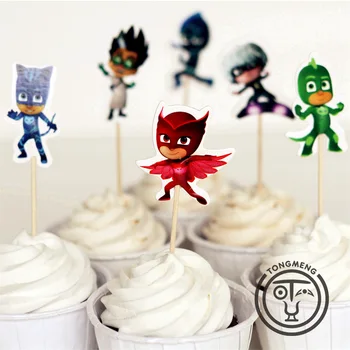 

24pcs pj mask figure cake card fruit plug-in children birthday party supplies Plugin