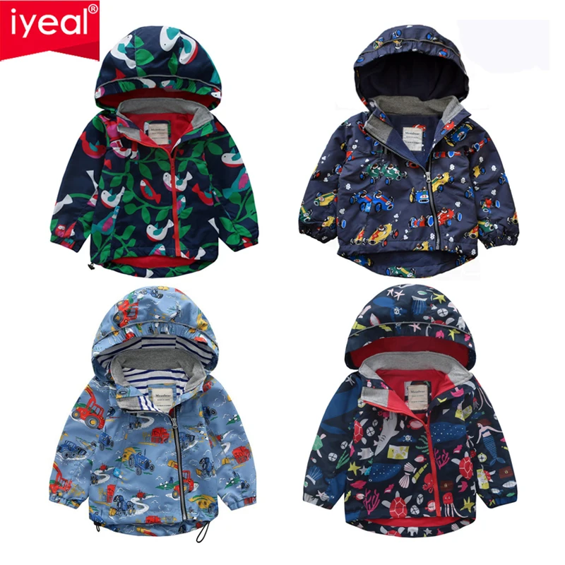 

IYEAL Boys Thicken Fleece Hooded Jacket Warm Coat Children Outdoor Cute Cartoon Printed Kids Clothes for Winter Autumn Spring
