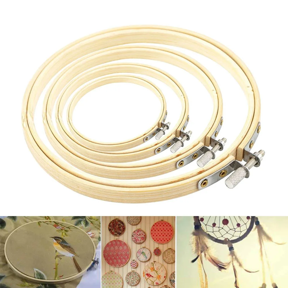 

Newly 5 Pcs/Set 15/18/20/23/26cm Embroidery Hoop Set Bamboo Circle Cross Stitch Hoop Ring DIY Crafts