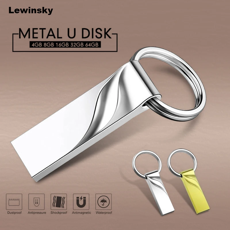 2 0 Водонепроницаемый Флешка 32 Гб 64 128 ГБ 8 16 USB флеш накопитель Memoria Metal Stick
