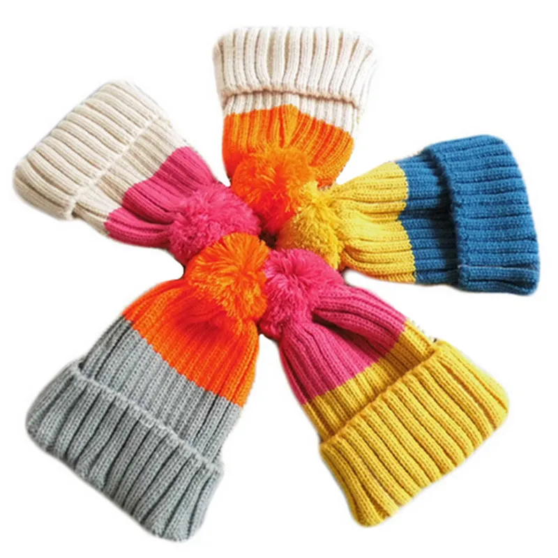 Autumn Winter Baby Hats New Fashion Children Warm Ball Hat Double Color Boys And Girls Cotton Caps Beanies Baby Knitted Hat