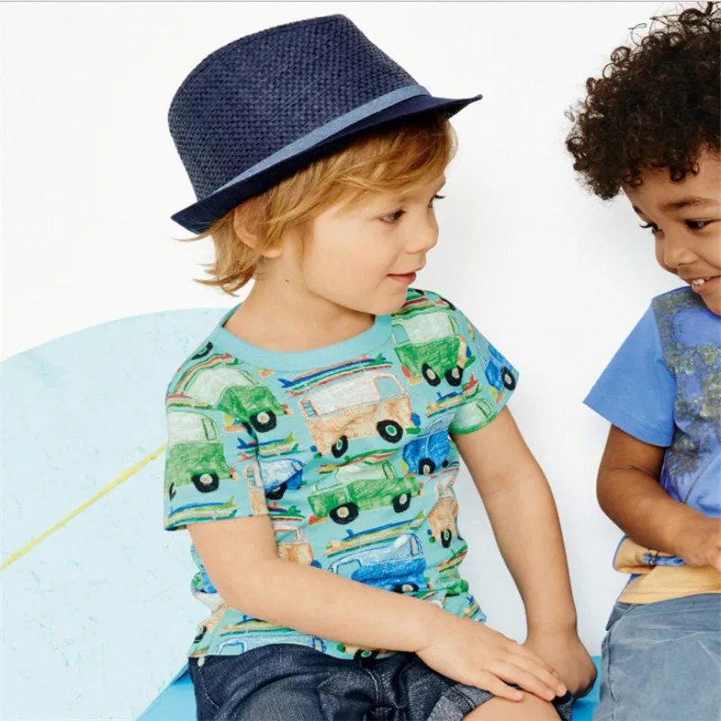 От 2 до 7 лет, модные брендовые Детские футболки с аппликацией для мальчиков популярная летняя хлопковая одежда в полоску для малышей Лидер продаж, детские футболки - Цвет: T6008 cars