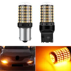 2 шт. светодиодные стоп 1156 P21W 7440 T20 W21W Amber 3014 фишек 144 SMD Нет Hyper Flash Canbus Led указатель поворота