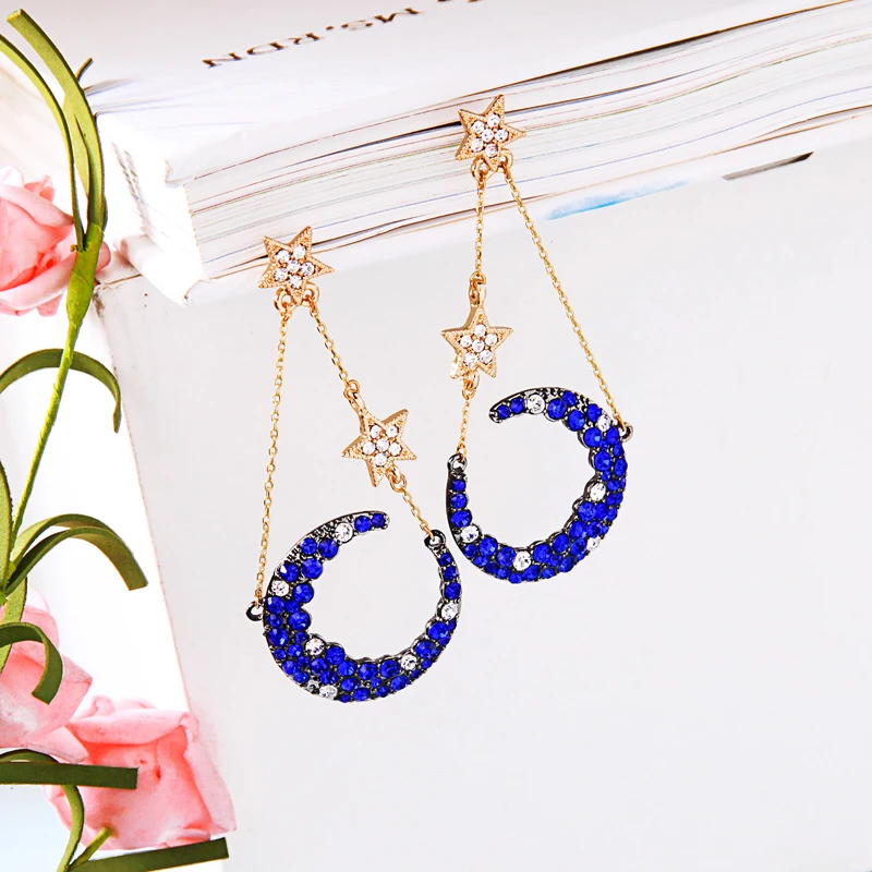 

Bohemia Fashion Blue Moon/Star Drop Earring For Women Handmade Wedding Gift Long Earring Jewelry Accessory Wholesale
