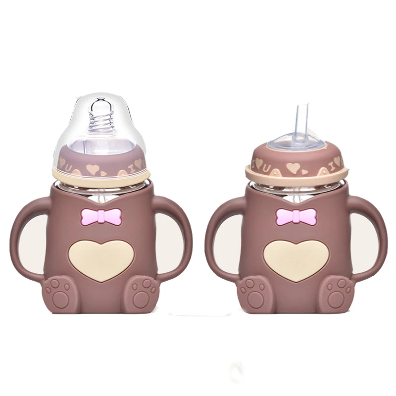 

240ml Baby Kids infant Cup Silicone Sippy Children Training Cups Cute Baby Drinking Water Straw Handle learn drinkFeeding Bottle