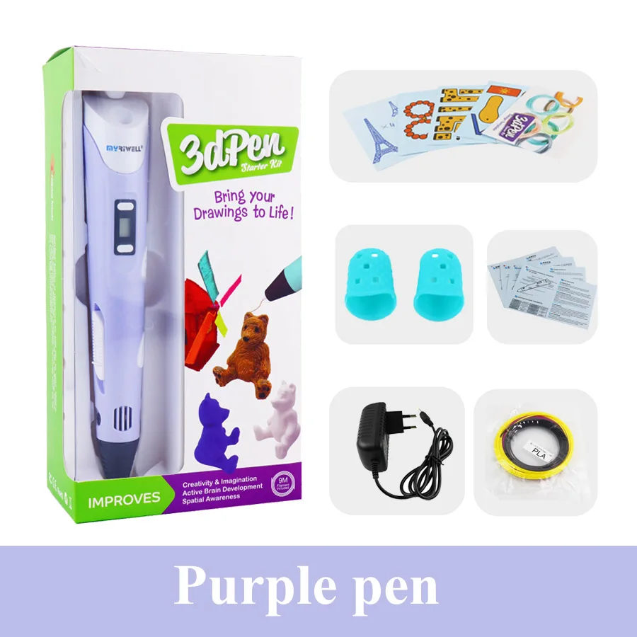Myriwell 3d Ручка для принтера 3d Ручка RP-100B 3d ручки для рисования с 1,75 мм PLA нити для детей Детские Обучающие инструменты хобби игрушки - Цвет: Purple pen