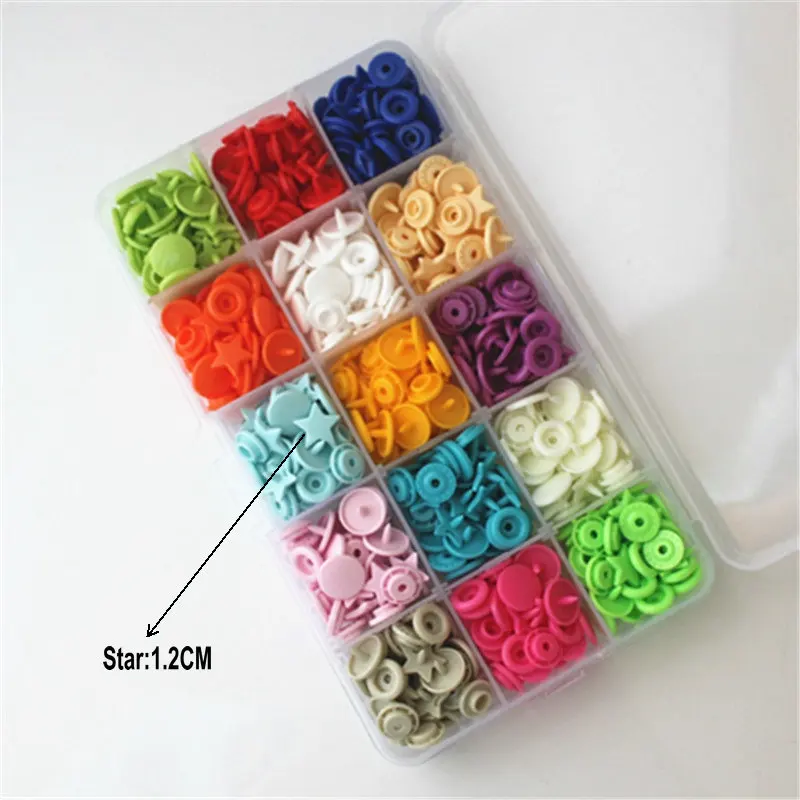 

MIX KAM 15 colors stars resin snap buttons T5 caps 12 mm 150 sets plastic box packing separately