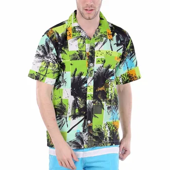 

New Fashion Mens Hawaiian Shirt 2018 Male Casual Camisa Masculina Palm Tree Printed Beach Shirts Short Sleeve Brand Clothing 4XL