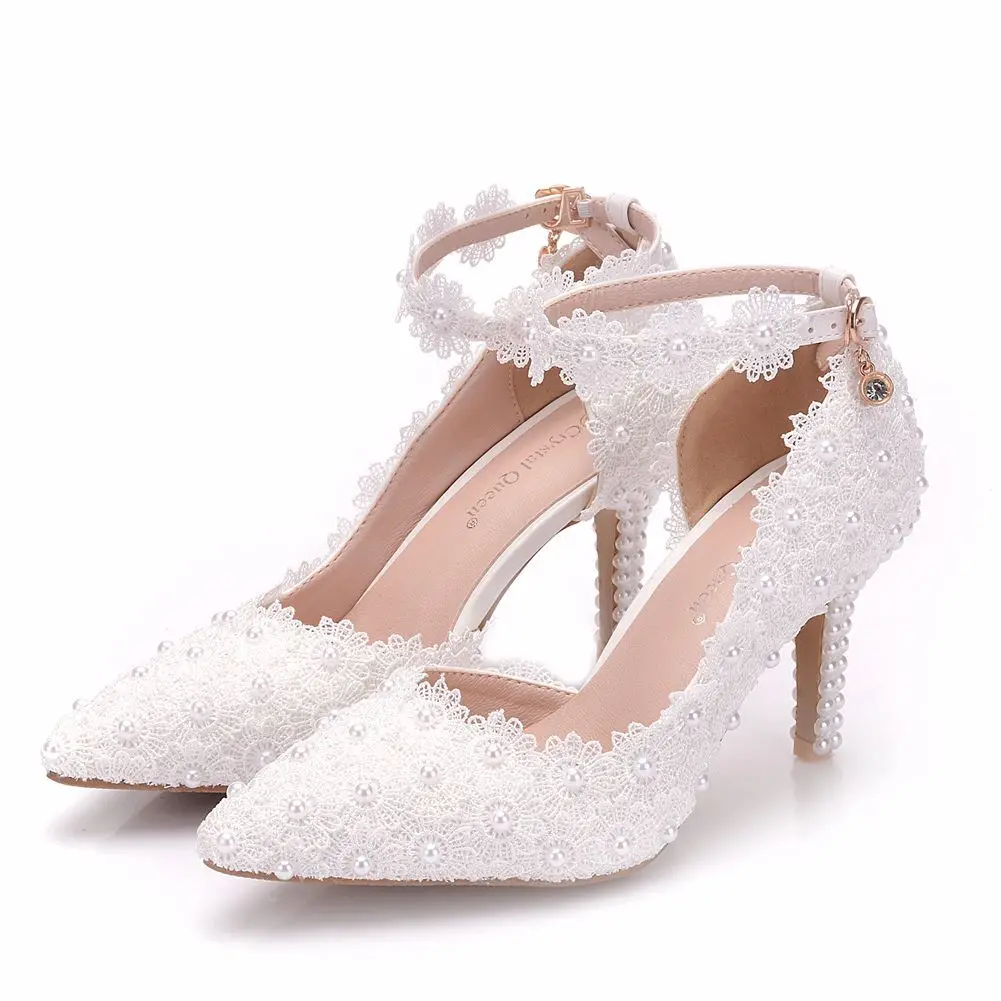 Femmes Dentelle De Blanc Chaussures Mariage La Zuoxiangru Pompes Taille Rome Bout Sangle Cm Plus Sandales Haute Style Boucle Talons Pointu 8 vnmwPyNO80