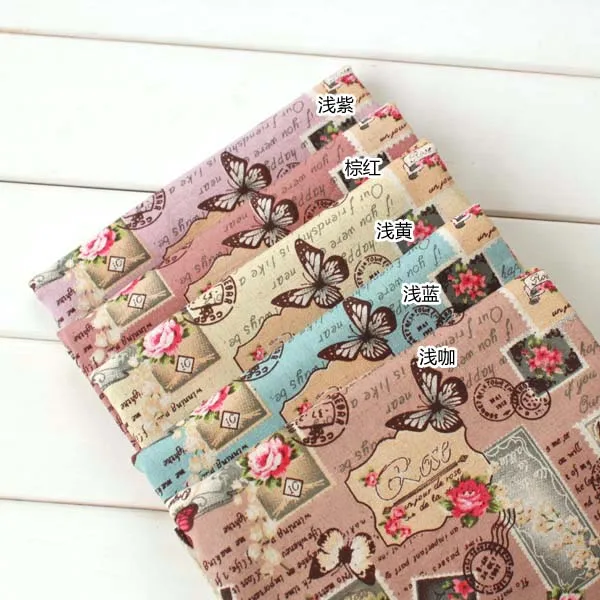 

50*70cm Vintage butterfly flower Linen Cotton Handmade Fabric for Sewing Fabric Home Textiles Table Fabric