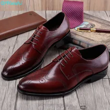 Men Dress Shoes Genuine Leather Office Business Wedding Handmade Carving Brogue Formal Pointed Toe Oxfords Mens Shoe цена Men Dress Shoes Genuine Leather Office Business Wedding Handmade Carving Brogue Formal Pointed Toe Oxfords Mens Shoe цены онлайн